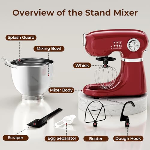 Electactic 5.3 Quart Electric Stand Mixer with 12 Speeds - Red