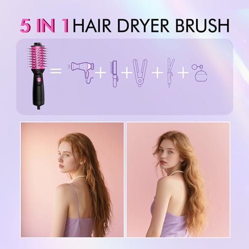 Dual Voltage Travel Hair Dryer Brush (100V-240V), 2 Inch Blow Dryer Brush, One Step Hot Air Brush with EU&UK Plug and Negative Ion Anti-frizz Styling Brush (9.8'')