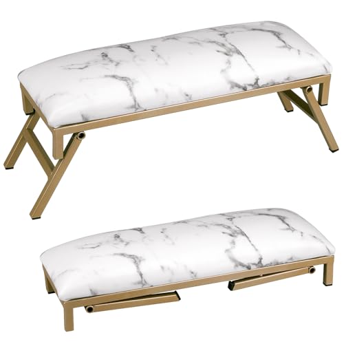 Foldable White-Marble Nail Arm Rest for Manicure & Nail Tech - Microfiber Leather Hand Support