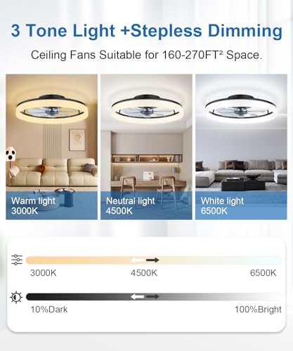 20-Inch Modern Low Profile Ceiling Fan with Lights & Remote - Black, Reversible & Dimmable
