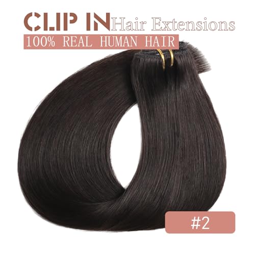 Human Hair Clip-in Extensions 14 Inch Real Remy Hair Dark Brown 5pcs