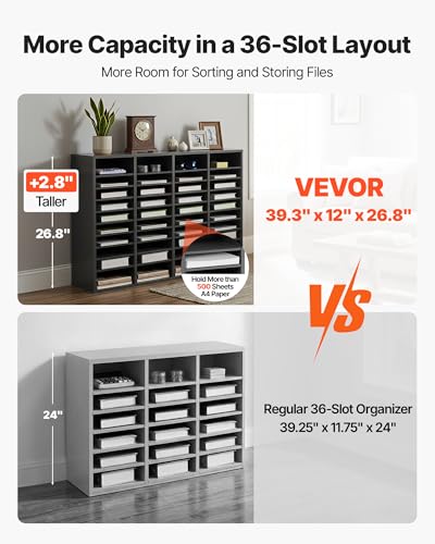 Dark Grey VEVOR 36-Compartment Wooden Literature Organizer with Adjustable Shelves
