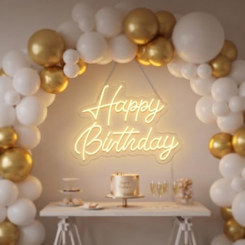 Happy Birthday Neon Sign - 22x16.9 Inch LED Dimmable Warm White Party Decor