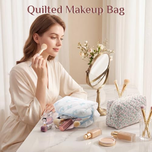 Mix Print Cotton Quilted Makeup Bag Set - 10 Pcs Bridesmaid Gift, 7.09 x 4.33 x 2.76 Inches