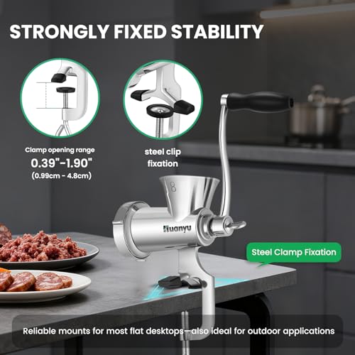 Manual Meat Grinder with Sausage Stuffer - 304 Stainless Steel, #8 Caliber