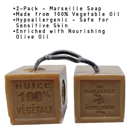 Marseille Soap 2-Pack - 8.8 oz Natural French Vegetable Oil Hypoallergenic