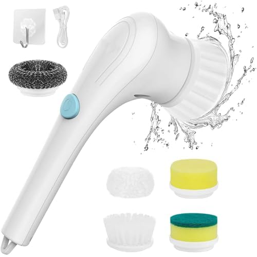 Electric Spin Scrubber, Cordless Cleaning Brush with 9 Replaceable Brush Heads, Tub and Floor Tile 360 Power Scrubber Dual Speed with Adjustable Detachable Handle for Bathroom Kitchen Car (6)
