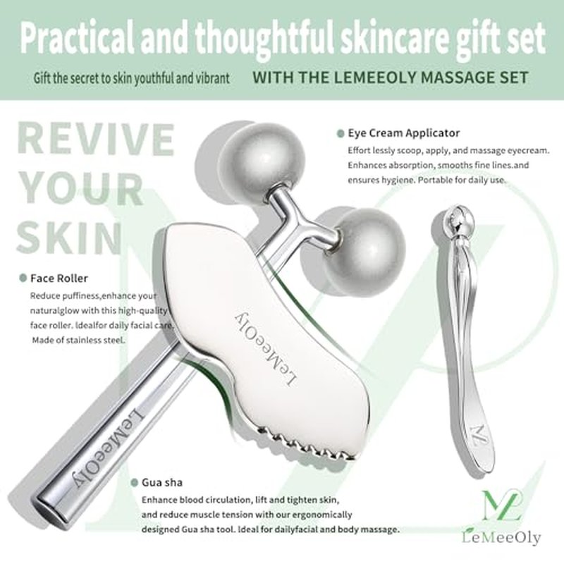 2Pcs Gua Sha Facial Tools Stainless Steel, Detailer GuaSha Set for Face Neck, Natural Skin Care Metal Gua Sha Lymphatic Drainage Face Massage Tool, Gift for Women (Detail Guasha Set)