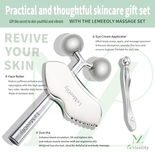 2Pcs Gua Sha Facial Tools Stainless Steel, Detailer GuaSha Set for Face Neck, Natural Skin Care Metal Gua Sha Lymphatic Drainage Face Massage Tool, Gift for Women (Detail Guasha Set)