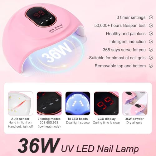 Acrylic Nail Kit with UV Lamp - White, Beginner Set with Polishes & Tools
