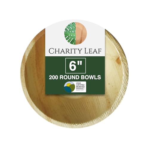 Charity Leaf Disposable Bamboo 6-Inch Round Dipping Bowls - Eco-Friendly 200 pcs