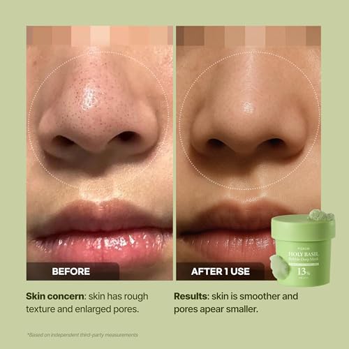 P.CALM Holy Basil Bubble Deep Mask 2EA + BRUSH ? Holy Basil & Carbonated Water for Cleansing Pores & Blackheads, Korean Clay to Bubble Wash-Off Pack, Stocking Stufffers (2EA x 90g / 3.17 oz)