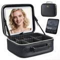 Faquenc Travel Makeup Bag with LED Lighted Mirror & Adjustable Dividers - Black