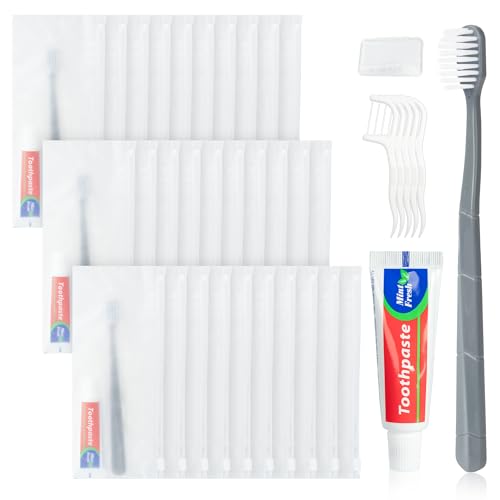 30-Pack Travel Toothbrush and Toothpaste Set with Floss Picks & Case