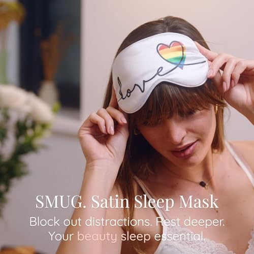 SMUG Satin Sleep Mask - Travel, Night Shift, Sleeping Eye Mask for Women & Men - Soft to Nourish Skin, & Reduce Dark Circles - Deep Dream Sleep Aid Eye Cover to Block Out Light - Pride Love
