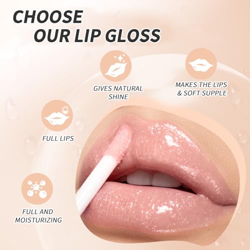 4 Pcs Hydrating Lip Gloss, ICE/MOON/SILK/PETAL High Moisturizing Oil Tint with Hyaluronic Acid, High Shine for Plumper Looking Lips (#A)