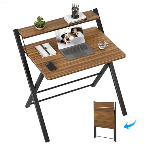 GreenForest 24.5 x 30 Inch Folding Desk Walnut No Assembly Small Space Computer Table