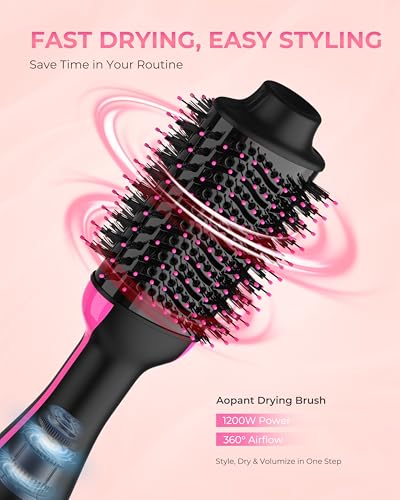 Hair Dryer Brush 1200W Hot Air Styler with Negative Ion Ceramic Titanium Barrel
