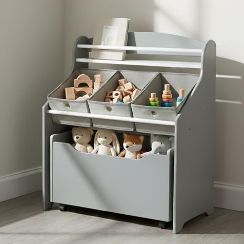 Humble Crew 3-in-1 Kids Bookshelf & Toy Organizer - Grey | Rolling Toy Storage for Toddlers