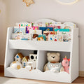 White Cloud Kids Bookshelf and Toy Storage - Toddler Bookcase with 2 Toy Bins, Children's Wooden Organizer