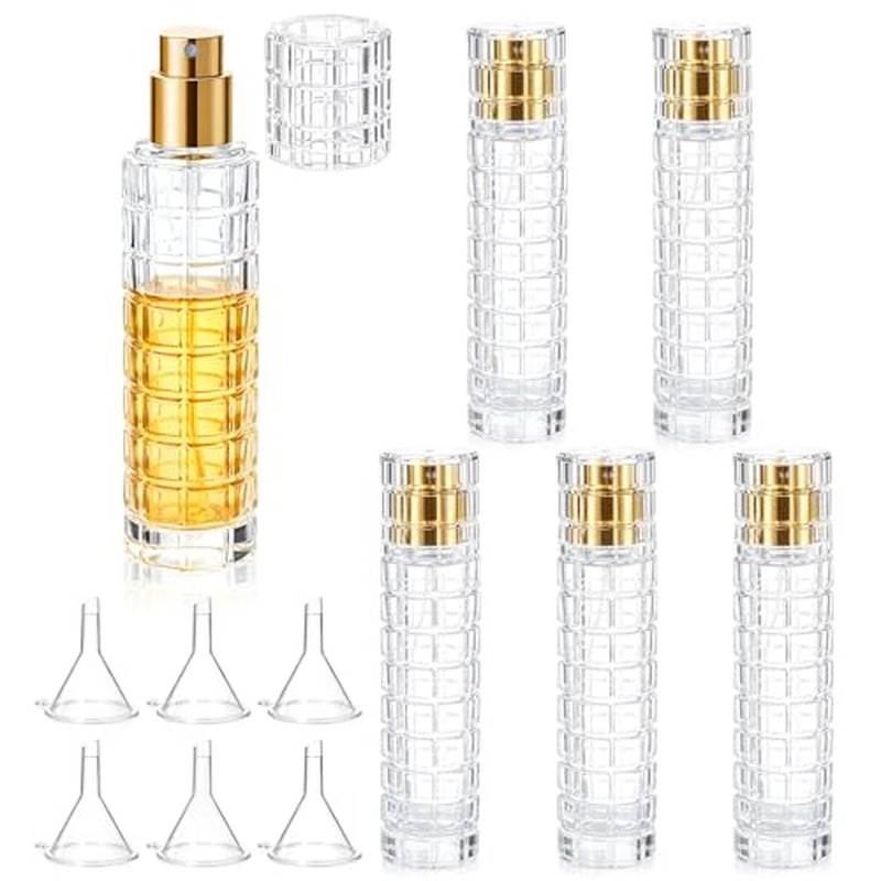 6 Pack Cocktail Atomizer Spray Bottles 1oz / 30ml with Funnels, Refillable Glass Absinthe and Perfume Atomizing for Bitters Vermouth, Fine Mist Travel Sprayer for Bar Kitchen(Gold)