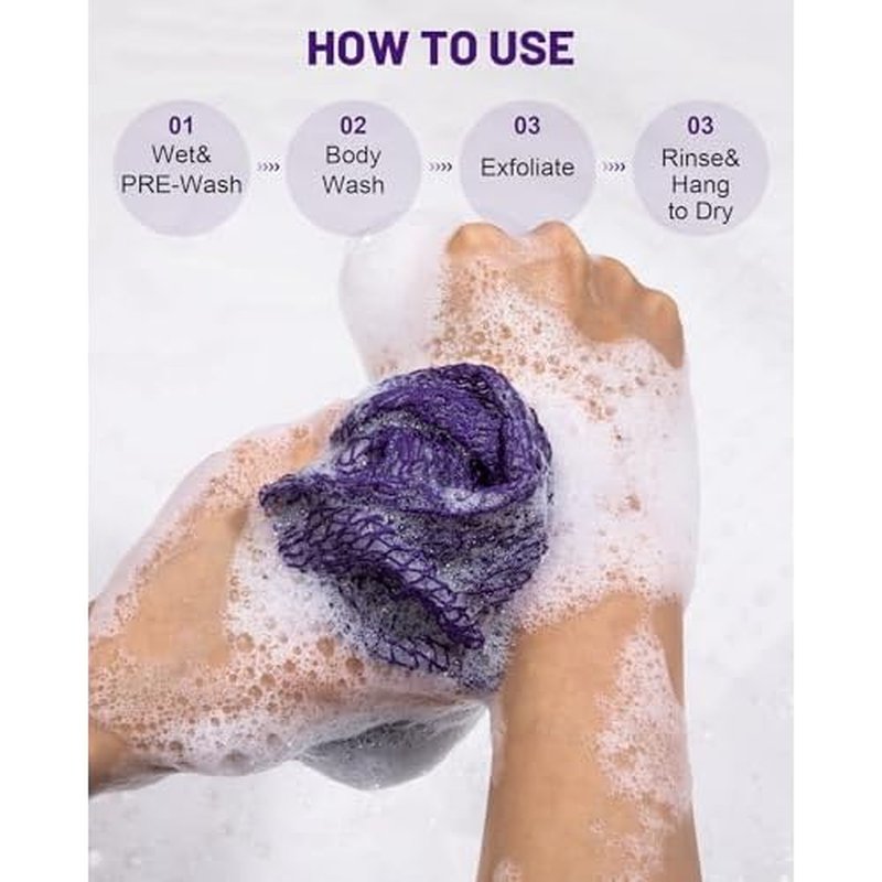 African Net Sponge 3 Pack, Back Scrubber for Shower, XL 80CM Exfoliating Washcloth, African Net Sponge Authentic, Body Scrubber exfoliator Bath Accessories (Pink,Red,Purple)