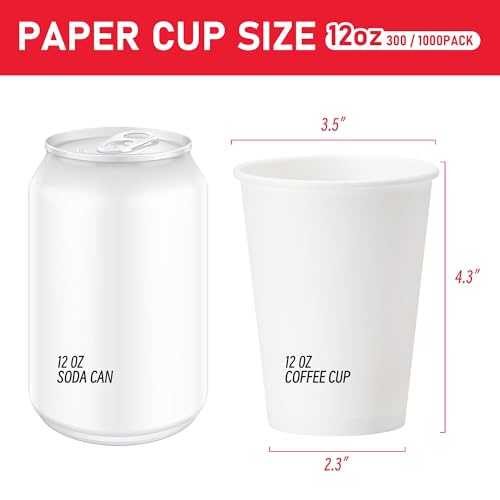 White 12 oz Disposable Coffee Cups 1000 Pack - Leak-Proof & Bulk