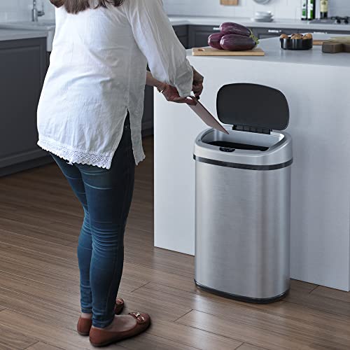 iTouchless 13 Gallon Oval Sensor Trash Can with Odor Control System – AC Power Adapter Included