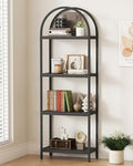 Black 4-Tier Arched Bookcase - Industrial Open Shelving Unit, 71.3" Tall