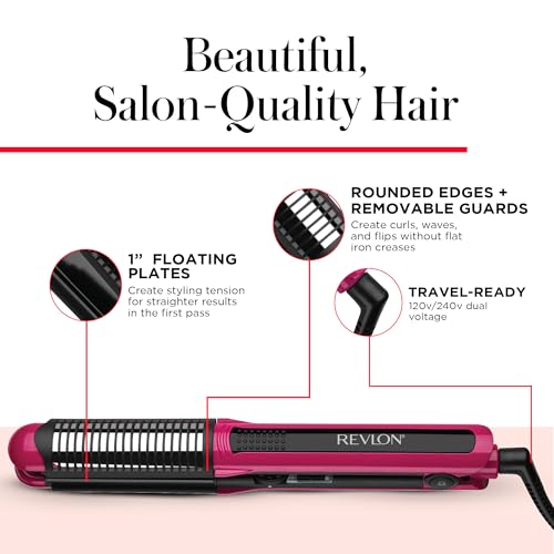 Revlon 1-Inch Ceramic Flat Iron with Curling Function & Adjustable Heat