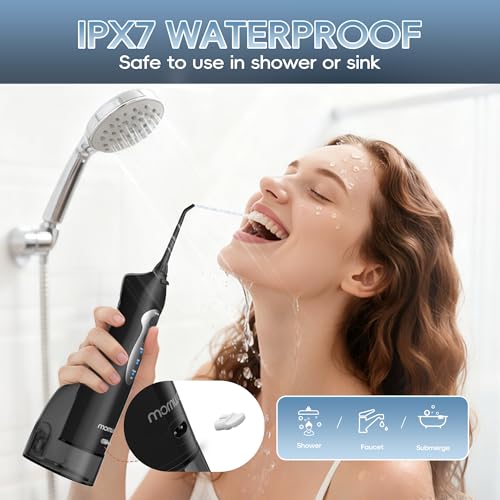 Mornwell Water Dental Flosser Black D with 300ML Tank & 6 Jet Tips