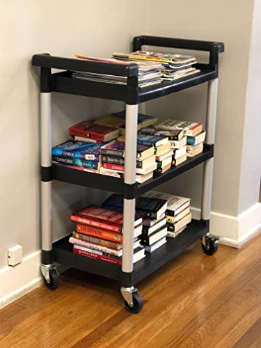 3-Shelf Utility Plastic Cart with Wheels - Max Capacity 225 Lbs - Black - Variation of THIS listing