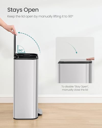 SONGMICS 8 Gallon Stainless Steel Trash Can Silver Soft Close Lid