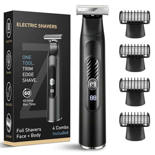Men’s Waterproof Electric Shaver & Body Groomer - Painless Dual‑Sided Blade Trimmer with LED Display, USB-C Charging