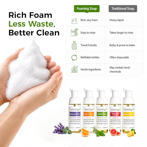 Mini Foaming Hand Soap 5 Pack - Organic, TSA-Friendly Travel Size - 5 Scents