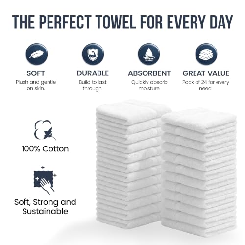 White Cotton Face Towels 12x12 Inch Pack of 48 - Wash Cloths for Face & Body