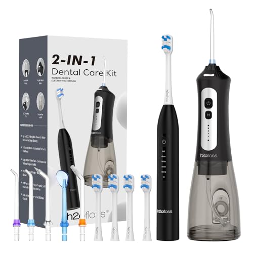 Black H2ofloss Electric Toothbrush and Water Flosser Combo - 2-in-1 Oral Care Kit
