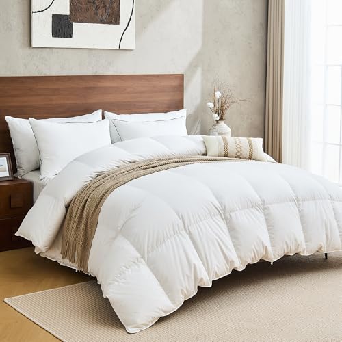 Queen Size Organic Goose Feather Down Comforter - White, Hypoallergenic