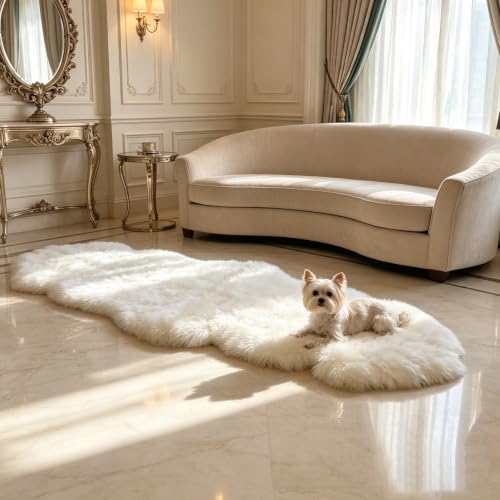 Sheepskin Rug 2x6 ft Luxury Wool Home Decor Cream White