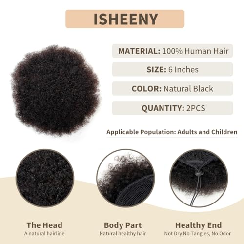 Afro Hair Ponytail Drawstring Updo Hairpiece - Natural Black, Medium 2PCS