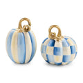 Petite Resin Pumpkin Set with Royal Check and Stripe - Autumn Home Decor - Variation: Royal Check