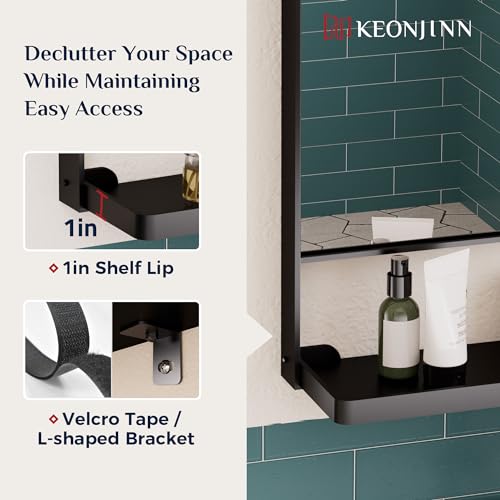 Bathroom Mirror with Shelf 18x28 Inch Black Wall Mount, Rust-Resistant - Variation of THIS listing