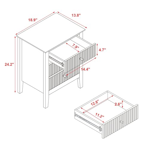 Black Fluted Nightstand 19 Inch with 3 Drawers - Small Living Room Storage - Variation of THIS Listing