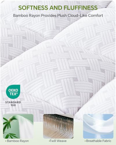 White King Mattress Topper 3-inch Thick Bamboo Viscose Pillow Top Cooling Pad
