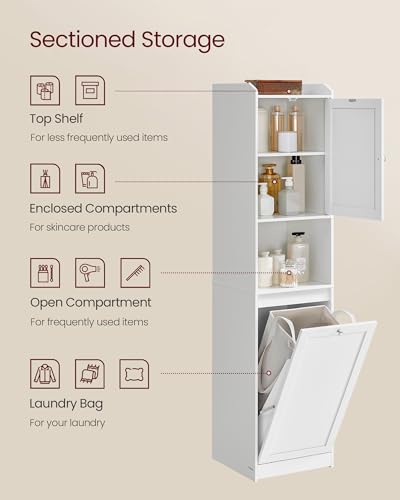 VASAGLE Tall Storage Cabinet with Removable Laundry Basket - Cloud White 15.8"L x 15.8"W x 66.9"H