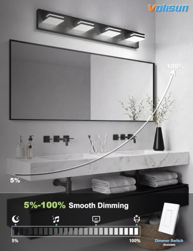 Black LED Vanity Light 4-Light 30 Inch Dimmable & Rotatable 5CCT