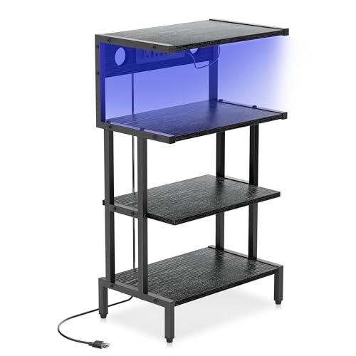 Aquzee 4-Tier Gaming Console Shelf with Outlet & RGB Light - Black / Regular Model