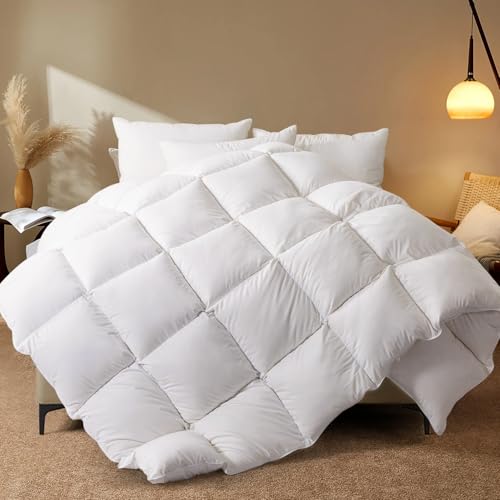 All Season King Feather Comforter - White Luxury Duvet Insert with Corner Tabs