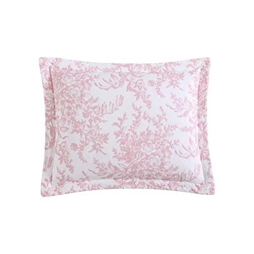 Laura Ashley Twin Cotton Quilt Set with Pillow Sham - Bedford Pink Reversible Bedding