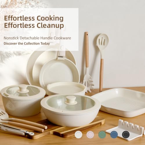 White 24-Piece Ceramic Cookware Set with Nonstick Coating & Removable Handles